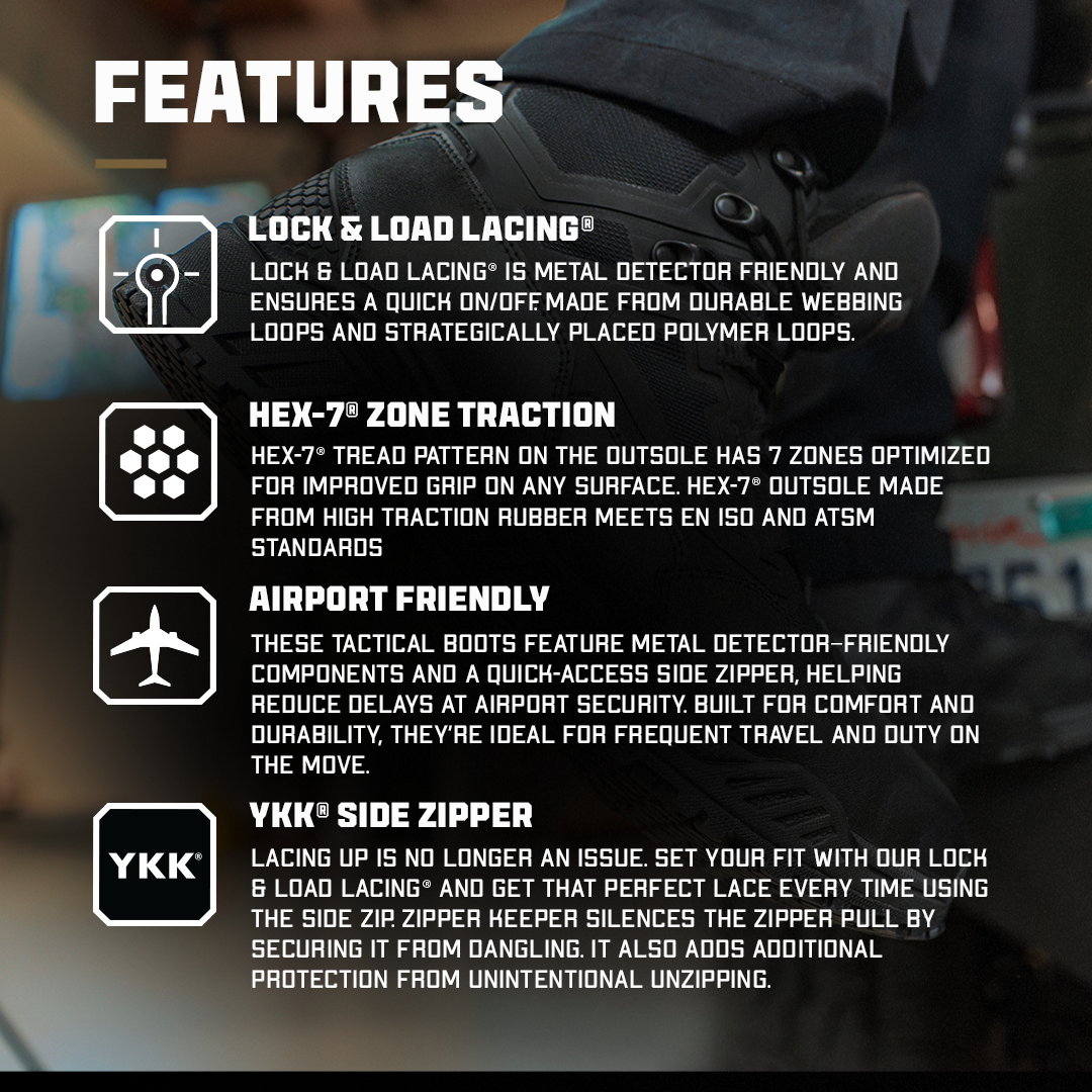 Brigade 8" Tactical Boots - Zip (Black)