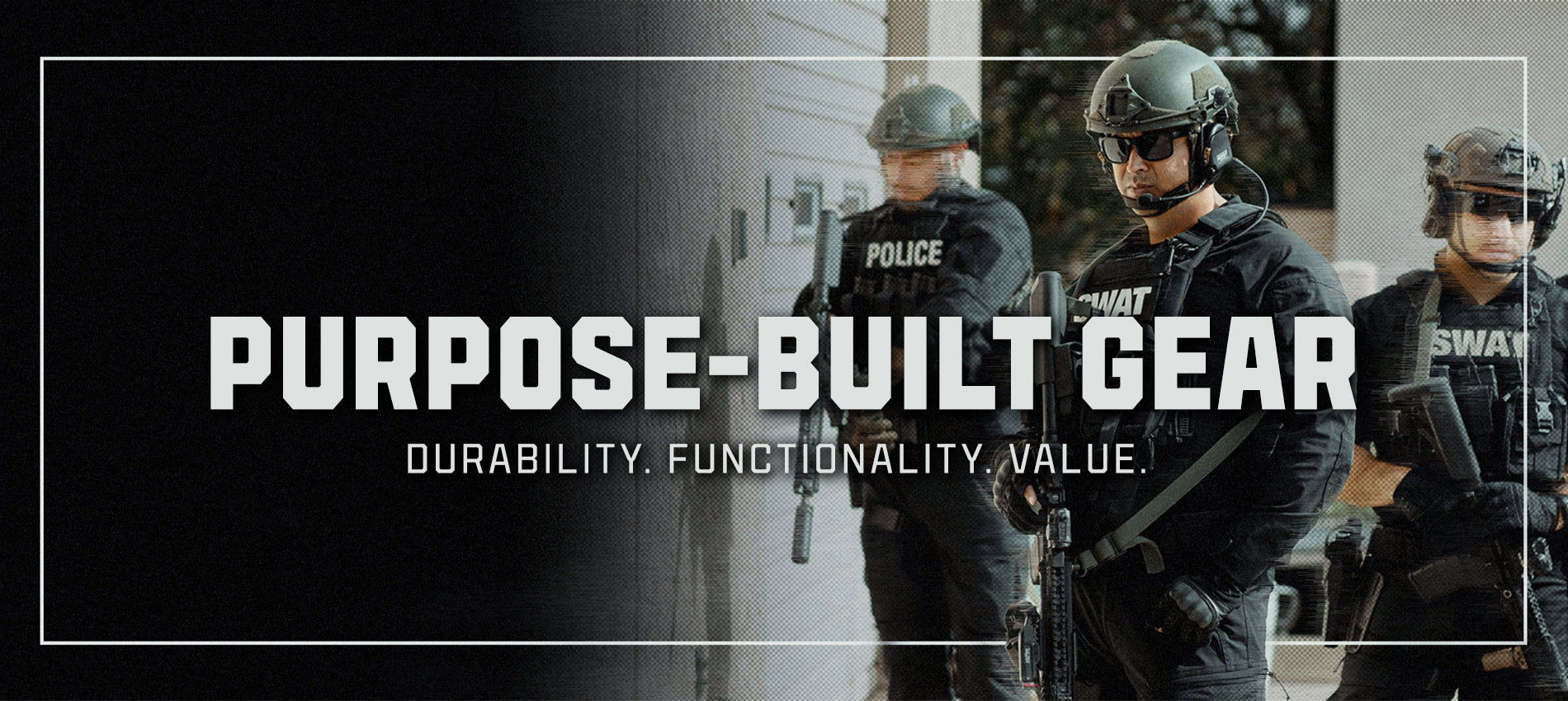 3 policemen wear condor gear. text says: purpose-built gear, durability, functionality, value. 
